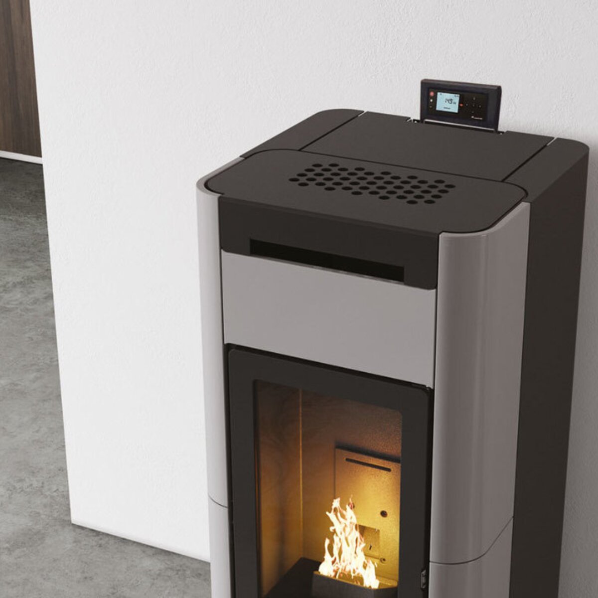 Edilkamin Tera H 30 Evo 30 kW Hydro WiFi pellet stove, light grey matt