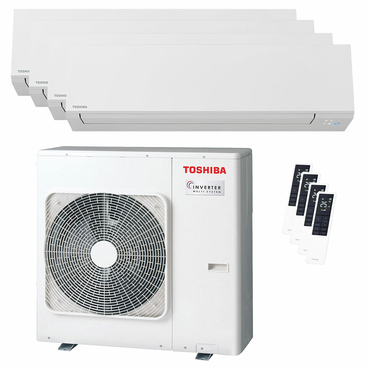 Toshiba SHORAI Edge White Klimaanlage, geteilte Panels, 5000+7000+9000+16000 BTU, Wechselrichter, A++, WLAN-Außeneinheit, 8 kW 