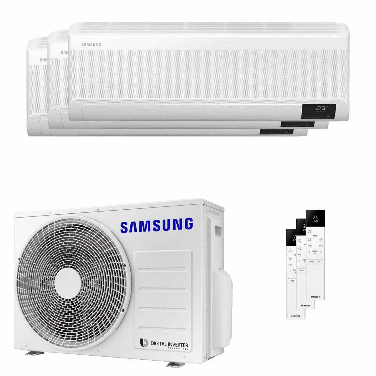 Climatiseur split d&#39;essai Samsung Windfree Elite 2023 9000+9000+9000 BTU onduleur A++ unité extérieure wifi 5,2 kW