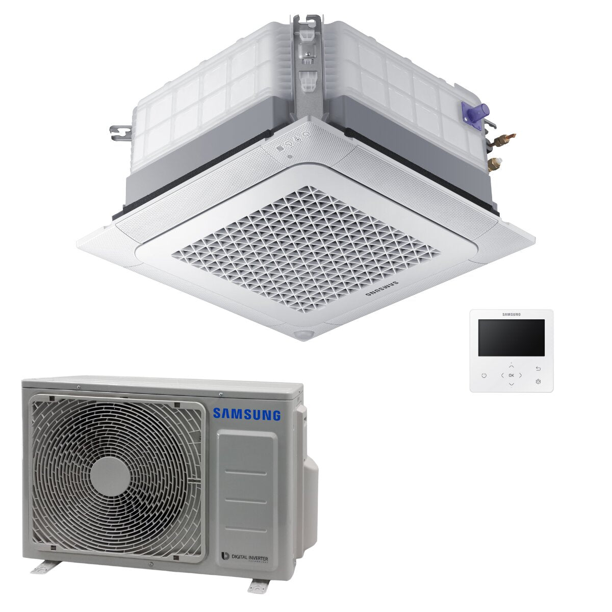 Climatiseur commercial Samsung Cassette 4 voies Mini WindFree 12000 BTU Inverter A++ Unité externe 3,5 kW