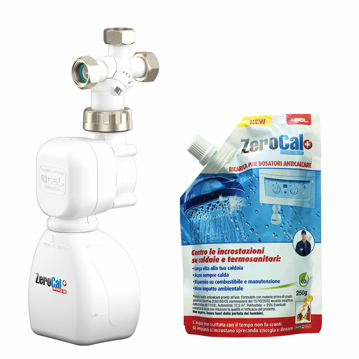 Anti-limescale dispenser Gel Zerocal+ PRO S DIMA DUAL Universal 1/2" for boiler