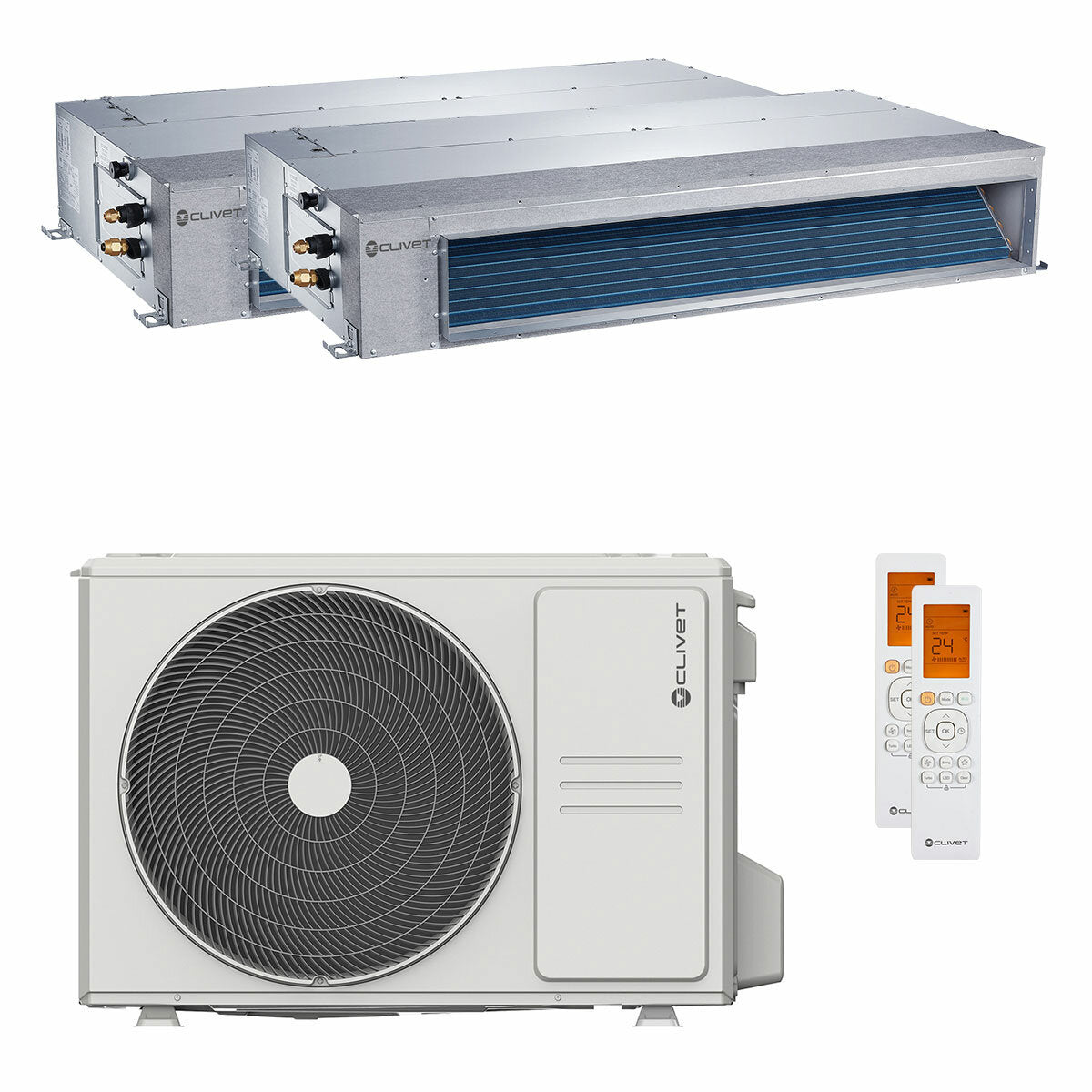 Clivet DUCT 2 dual split ductable air conditioner 9000+9000 BTU inverter A++ outdoor unit 5.3 kW
