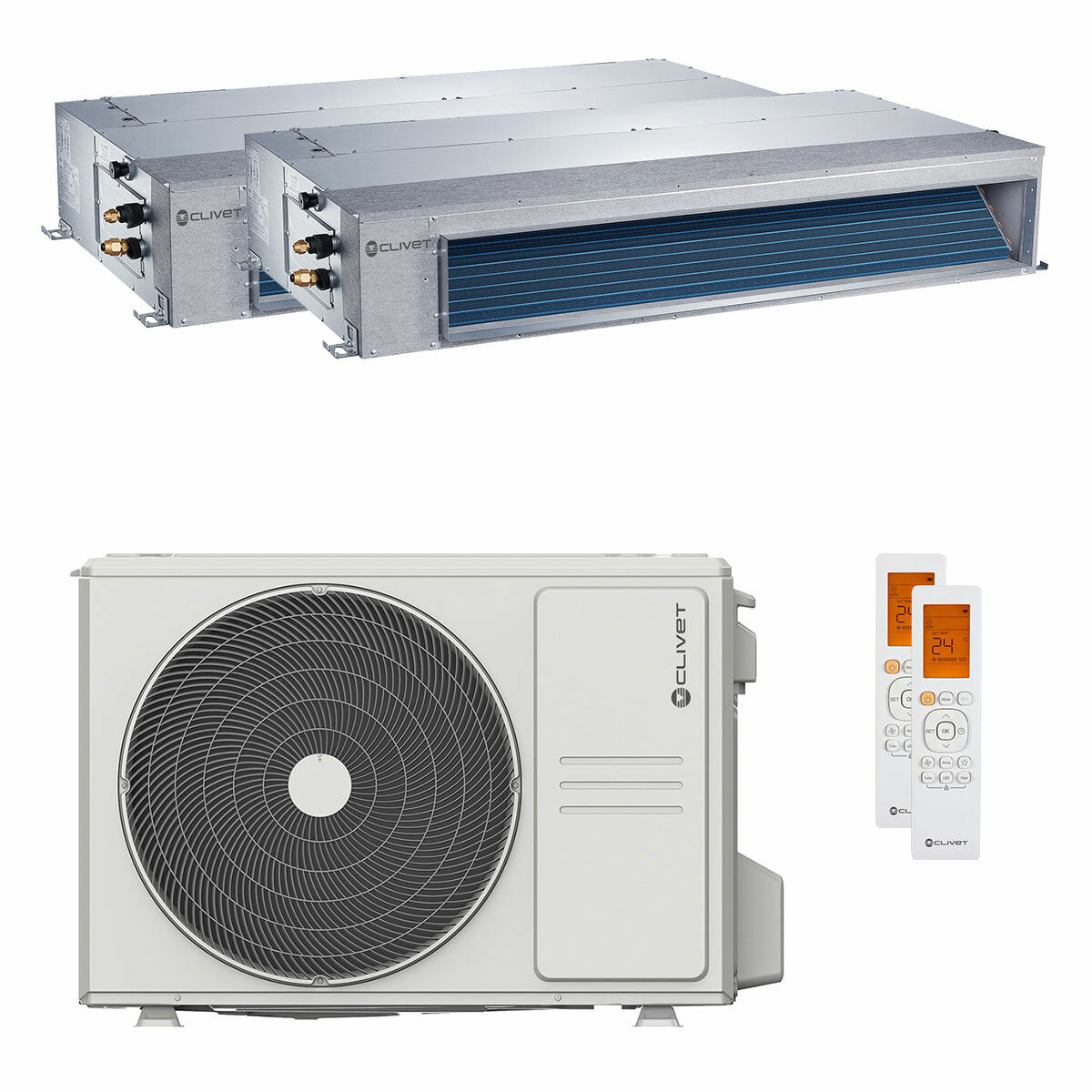 Clivet DUCT 2 climatiseur gainable double split 9000+9000 BTU inverter A++ unité extérieure 5,3 kW