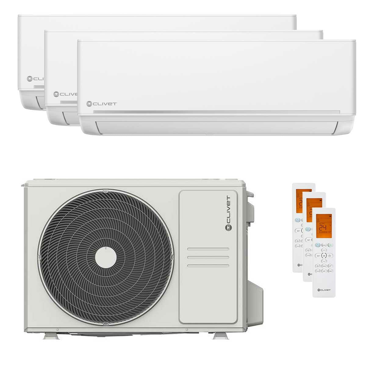 Climatiseur split d'essai Clivet EZCool 9000+12000+12000 BTU inverseur A++ unité extérieure 7,9 kW