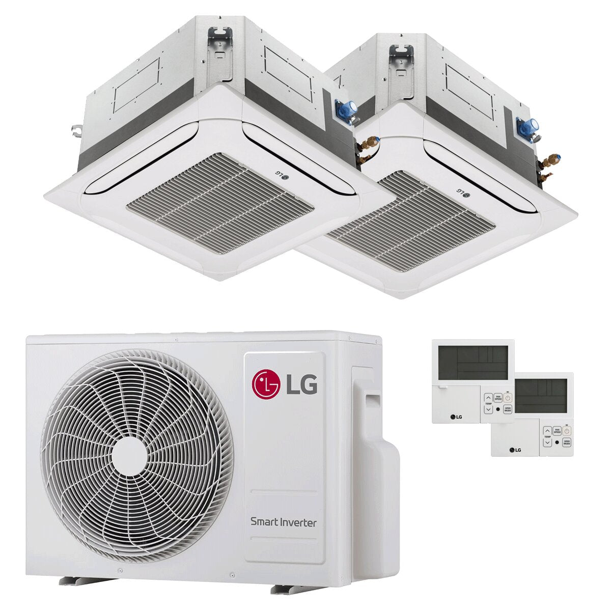 LG 4-Wege-Kassettenklimaanlage, LG Dual-Split-System, 12.000 + 12.000 BTU Inverter, A+++ Außengerät, 4,7 kW 