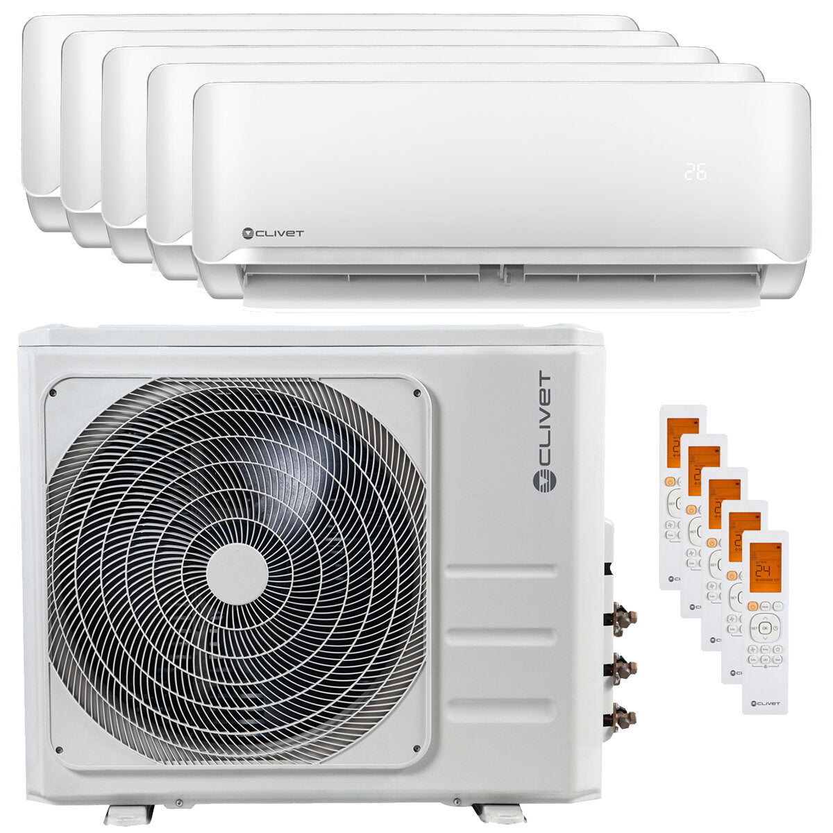 Clivet Essential 2 air conditioner penta split 9000 + 9000 + 9000 + 9000 + 12000 BTU inverter A ++ outdoor unit 12.3 kW