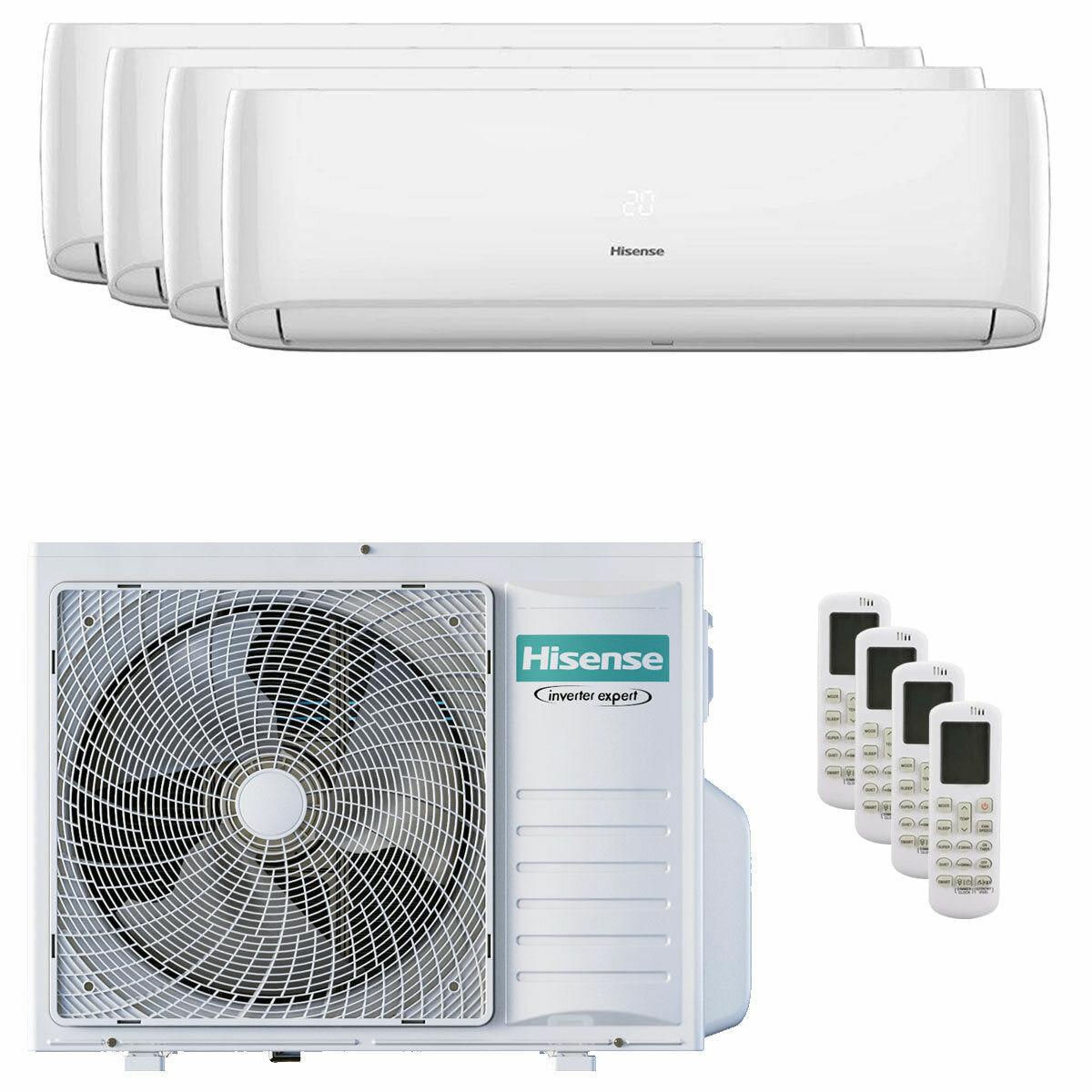 Climatiseur Hisense Hi-Comfort 2025 Quadri Split 7000+9000+12000+12000 BTU Inverter A++ Wifi Unité externe 8 kW 