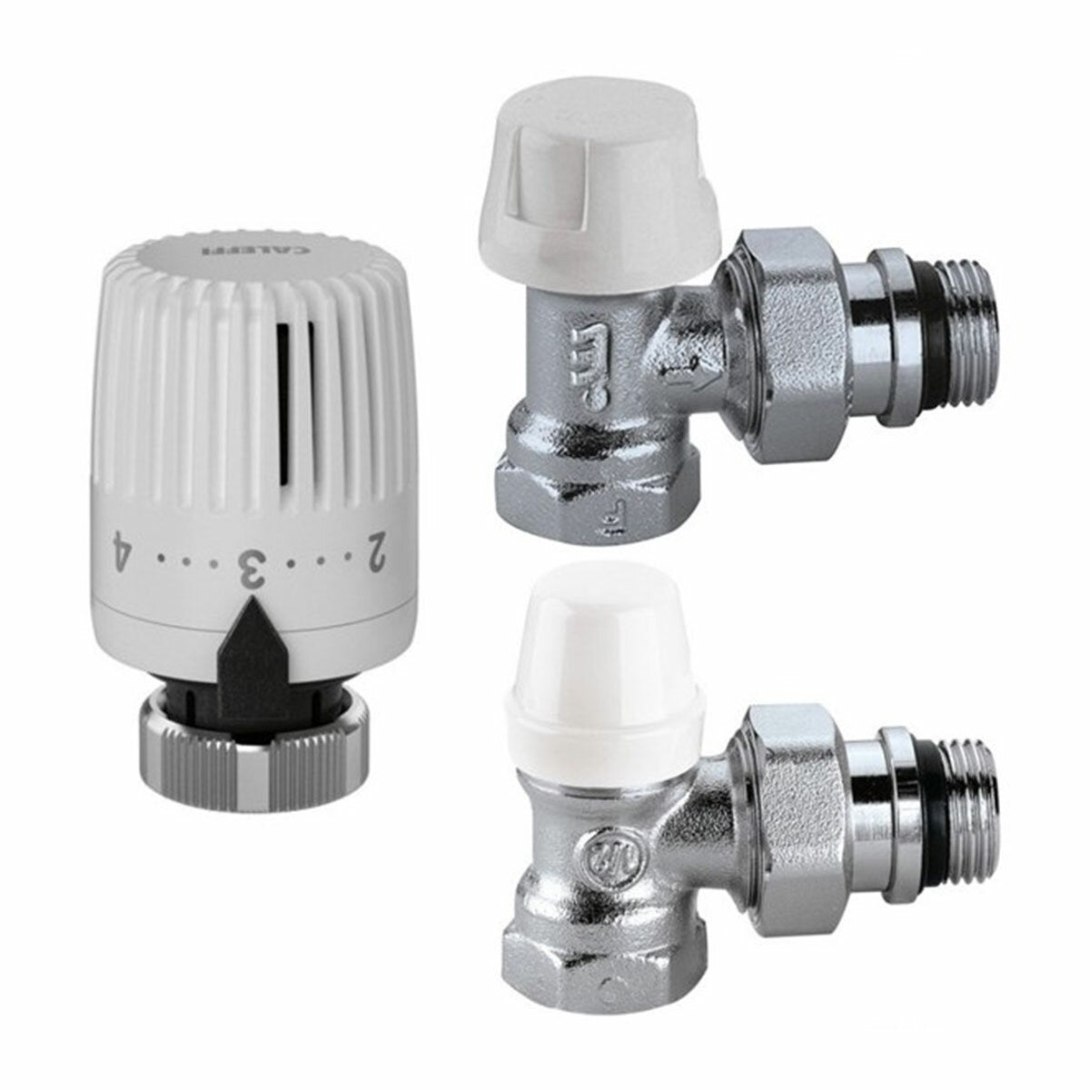Kit thermostatique d'angle complet pour tuyaux en fer diam. 1/2 Caleffi pour radiateurs