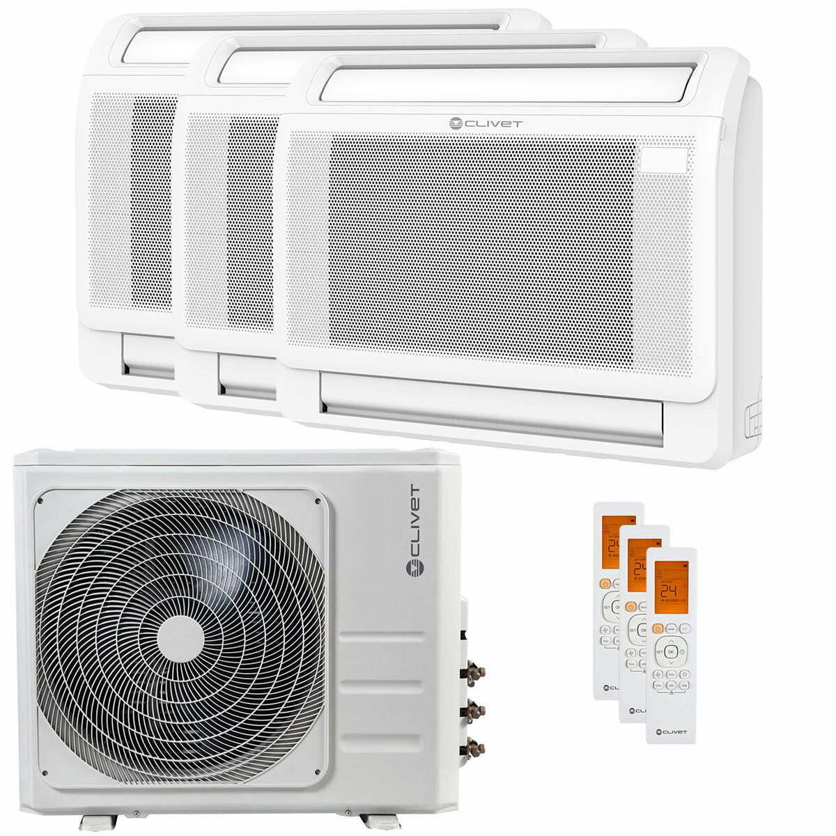 Clivet CONSOLE 3 trial split air conditioner 9000+12000+18000 BTU inverter A++ outdoor unit 10.5 kW